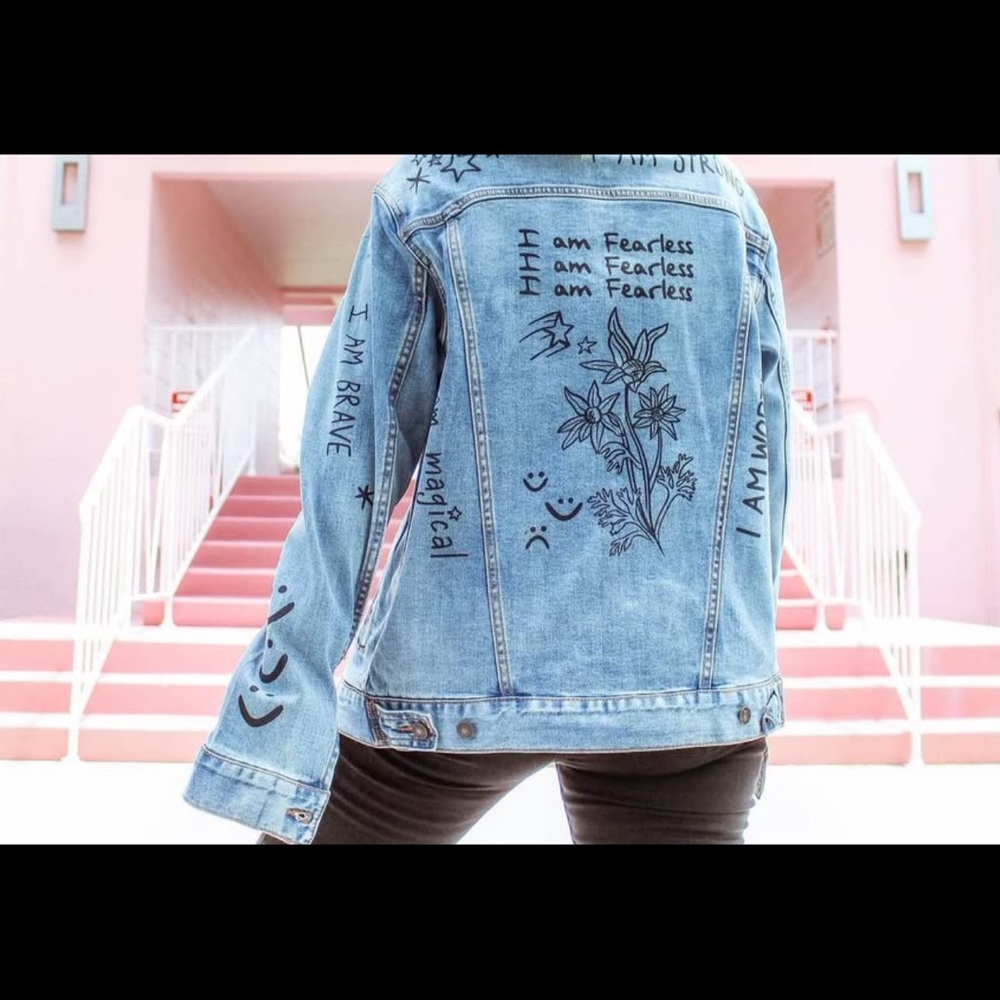 Medium Denim Jacket With Graffiti - image 8